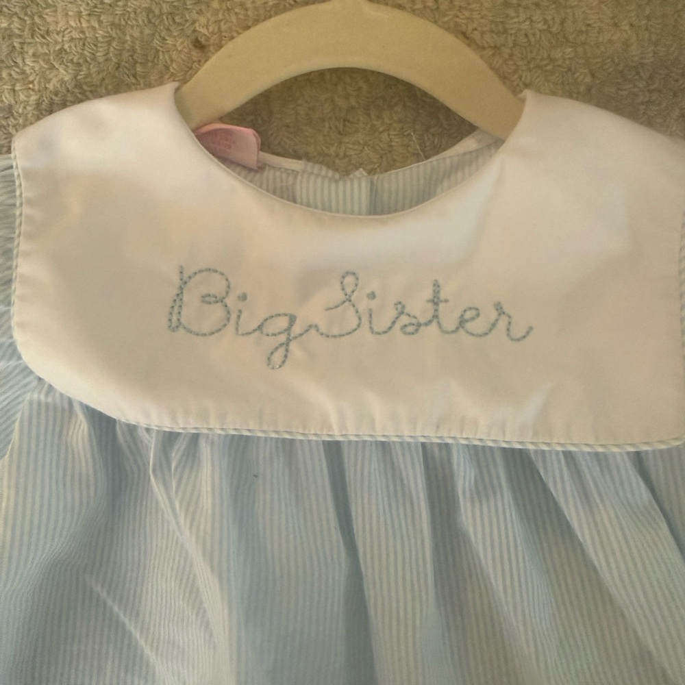 Petit Bébè “Big Sister” Light Blue Striped Smocked Dress 18-24 months